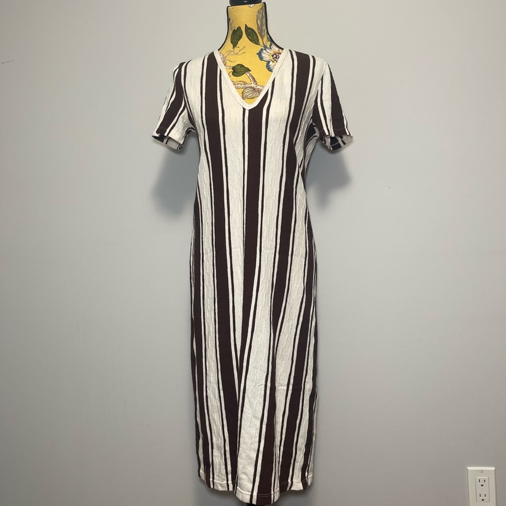 Zara Trafaluc Striped V-Neck Midi Dress Size Medium